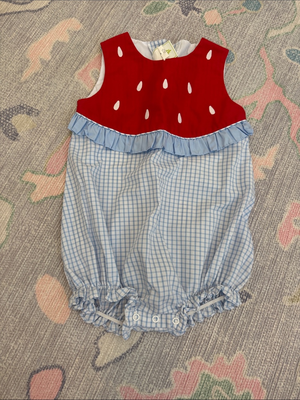 Toddler Girls Red & Light Blue Strawberry Bubble Romper